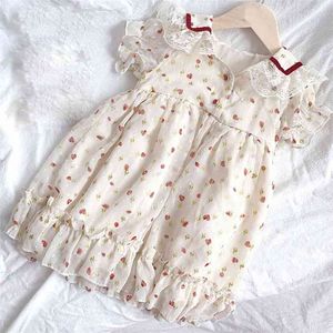 Sommarklänning Koreansk stil Hjärtformad Lace Princess Party Es Chiffon Girl's Clothes Kid 210528