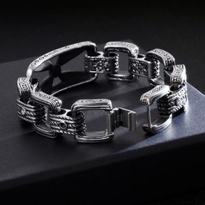 Bracelet Punk Men Cross Bead Vintage Black Stainless Steel Link Charm Male Bracelets Bangle Fashion Jewelry