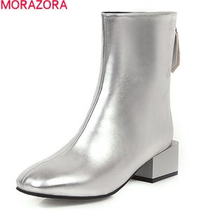 Morazora Tamanho Grande 33-48 Mulheres Boots Med Heels Quadrado Toe Moda Senhoras Sapatos Outono Inverno Ankle Boots Black Sliver 210506