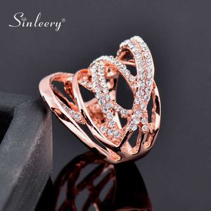 Sinleery Moda Multi Circles Twórzone szerokie pierścienie Rose Gold Silver Color Mirco Beton Clear CZ Stone Kobiety Biżuteria Anel JZ016 SSB X0715