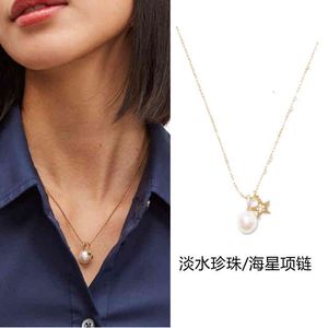 k Series Sea Star Pendant with Freshwater Pearl Short Necklace and Collarbone Chain