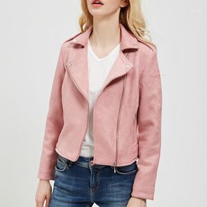 Women s Jackets Preppy Style Women Faux Soft Suede Leather Lady Slim Fit Cute Matte Coat Outerwear Pink Red Gray Coffee