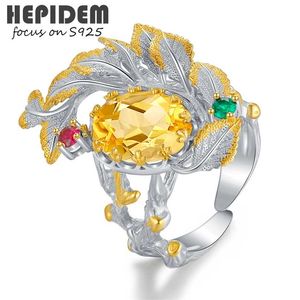 Hepidem citrin sterling silver ringar trend kvinnor gul stor storlek sten pärla ädelstenar s925 fina smycken