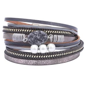 Charm Armband Kiryklevintage Stone Crystal Bangle For Woman Men Fashion Female Handmade Multilayer Leather Wristband Armele