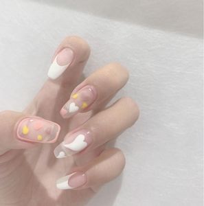 Falska naglar 24pcs Pink Peach Princess Nail Fake Tips för Kvinnor Frostat Matt Tryck på Fingernail