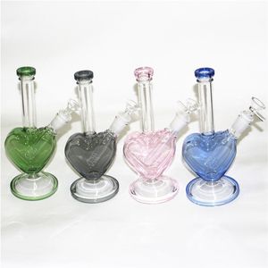 9 tums rosa lila hjärtform Hokah Glass Dab Rig vattenrör rök bong oljeriggar torka örtbongar med 14 mm manlig skål downstem askfångare