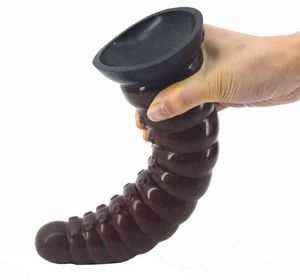 Nxy Dildos Huge Silicone Butt Plug Stitching Color Black Brown Suction Sex Toys Spiral 9 84" Long Shop 1206