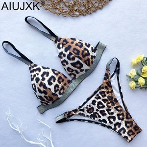 Aiujxk verão flare sexy leopardo biquini push up sutiã e panty set mulheres lingerie 2 peças swimsuit feminino 2021 praia underwear x0526