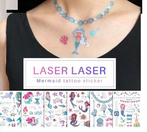 Laser Tattoo Sticker Glitter Mermaid Tatoo For Women Makeup Taty Body Art Fake Tattoos Necklace Waterproof Flash
