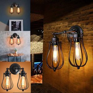 Lamba Kapakları Shades Retro Vintage Endüstriyel Çift Kafa Duvar Aplik Işıkları Rustik Ferforje Antika Restoran Koridor Dekor LED