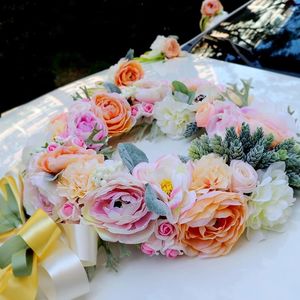 新しい人工シルクローズ牡丹リボン弓の結婚式の車の花セット結婚式の装飾用品Diyの花輪の花
