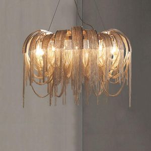 Lâmpadas pendentes modernas corrente de alumínio Tassel Lights Home Decoration Lamp Luxury El Villa LED ILUSTIMENTAÇÃO INTERIOR