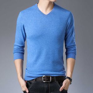 Man Thin Sweater Casual Wool T Shirts Male V-Neck 14 Colors Solid Color Jumper Slim Sweaters Long Sleeved Y0907