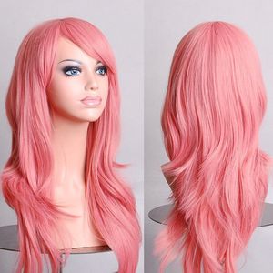 70cm Loose Wave Perucas Sintéticas De Cabelo Sintético Para Mulheres Cosplay Peruca Loira Azul Vermelho Rosa Cinza Cinza Pêlos Humano Partido Halloween Presente de Natal