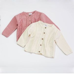 Spring Baby Girls Pure Color Cardigan Coat Barnkläder Pojkar Långärmad Stickade Kids 0-4yrs 210521