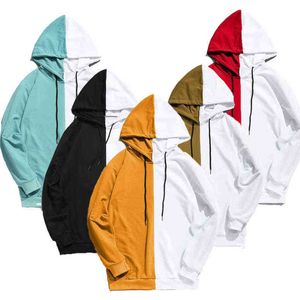 Molas de manga comprida de primavera Moda Moda Meia Meia Meio Branco Cool Hot Hoodies Homens Patchwork Algodão Sueter Masculino Hoodie Y211118