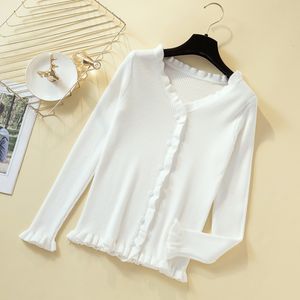 Edge Tröjor och Mode Lotus Leaf Sleeve Knit Cardigan Kvinnor Bottoms Shirt Höst 7252 50 210415