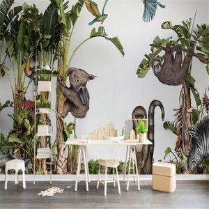 Papéis de parede Papéis de parede autônomos personalizados Murais 3D Murais europeus da floresta tropical europeia Planta Banana Folhas Papel de Parede Parede de fundo