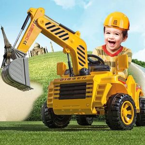 Large Children Electric Excavator Seated Remote Control RC Engineering Car Vehicle Toy-bee yellow