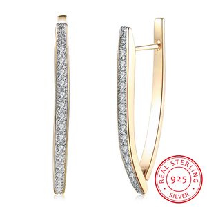 Arrivals V Shape Shining Cubic Zirconia Buckle Hoop Earring For Women Champagne Gold Color Ladies Earrings Girl Jewelry 2019