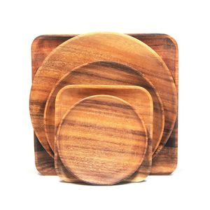 2022 New Square Rectangle Solid Wood Pan Plate Fruit Dishes Saucer Tea Tray Dessert Dinner Bread Wood Plates