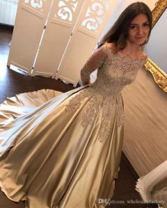 Prom klänningar Gold Sparkly paljetter Lace Applique Designer från axeln Långärmar skräddarsydda pärlor kvällsfestklänningar plus storlek Vestidos