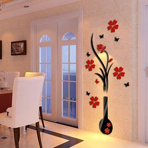 ウォールステッカー3DデカールDIY花瓶フラワーツリークリスタルアリサイズステッカーアートリビングルームの家の装飾壁紙