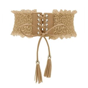 Belts Fashion Womens Lace Elastic Waist Belt Tassel Band Corset Boho Ceinture Cummerbunds #40