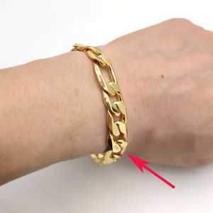 Italienska Figaro Link Hip Hop Armband 8,5 tum 12 mm Tjock Real Stamp 24K Gul G/F Guld Armring Fin Solid handledskedja