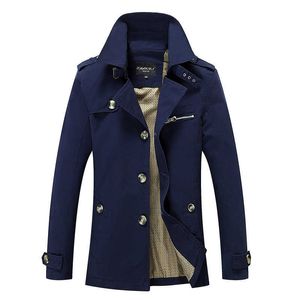 Thoshine Marke Frühling Herbst 100% Baumwolle Graben Männer Slim Fit Drehen Unten Kragen Tasten Männlichen Mode Oberbekleidung Jacke Windjacke 211011