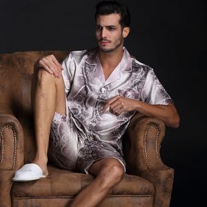 Mens Pajamas Sets Satin Silk Pyjamas of T-shirt+Shorts Male Pijama V-Neck Sleepwear Leisure Home Wear Plus Size Mansleepwear