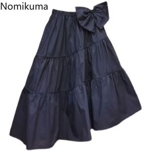 Nomikuma Woman Skirts Korean Sweet Bowknot High Waist Bottoms Causal Ruffle Patchwork Irregular Skirt Fashion Faldas Mujer 6G856 210427