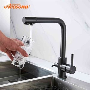 Accoona Kök Kran Samtida Dual Holder Dual Hole Clean Water Filter Dot Brass Purifier Kranfartyg Sink Tap A5179-4 210719