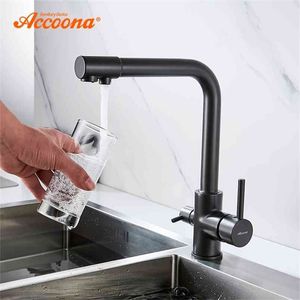 Accoona Mutfak Musluk Çağdaş Çift Tutucu Çift Delik Temiz Su Filtresi Nokta Pirinç Arıtma Musluk Gemi Lavabo Tap A5179-4 210719