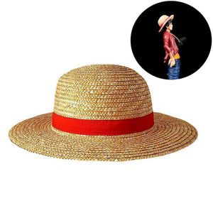 Wide Brim Hats Luffy Straw Hat Anime Cartoon Cosplay Caps Accessories Summer Sun Yellow Neck String For Women Men