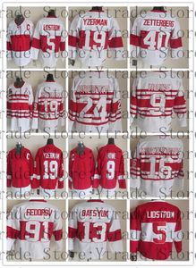 Vintage CCM Hockey 91 Sergei Fedorov 75th Jersey Gordie Howe Steve Yzerman 13 Pavel Datsyuk 5 Nicklas Lidstrom 40 Henrik Zetterberg Retro maglie cucite rosso bianco