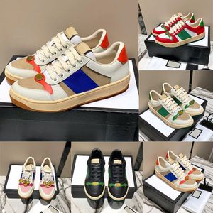 Designer Screener Casual Skor Herr Kvinnor Äkta Läder Bee Vintage Distressed Sneakers Stripe Dirty Gummi Canvas Sko Splicing Retro Do-Gamla Sneakers Box