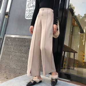 Elegant Women's Pants Korean Casual Woolen Warm for Women Thick Straight Trousers Wide Leg 210428
