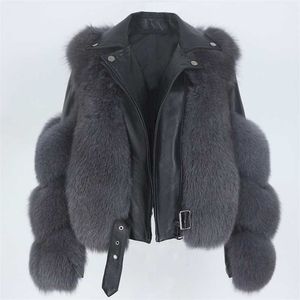 Menina Bonita Real Casaco de Pele Colete Jaqueta de Inverno Mulheres Natural Fox Fur Genuine Couro Outerwear Destacável Streetwear Locomotiva 210927