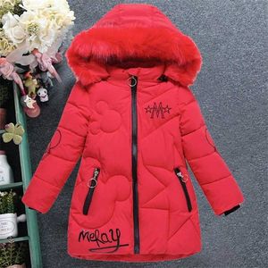 Baby Girl Odzież 3-12y Winter Down Padded Jacket Gruby Ciepły List Moda W połowie Długość Z Kapturem 211027