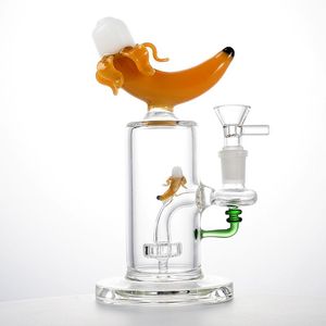 Narghilè MiniBanana nel bong Simpatica forma di banana Bong in vetro Soffione doccia Perc Tubi d'acqua 14mm Giunto femmina con ciotola Olio Dab Rigs