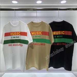 22ss Tasarımcılar Tee Üst Mens Bayan T Shirt 100. Müzik Baskı Bezi Adam Paris Moda T-shirt Kısa Kollu Lüks Tişörtleri Beyaz Siyah Haki M-2XL