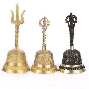 Decoratieve objecten Figurines koperen handwerk grote gegraveerde hand belproduceert luid en helder geluidsschool Meditatie Kerk Bronze B