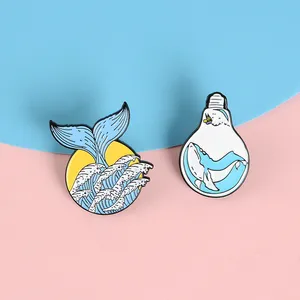 Blue Sea Tail whale Bulb Brooch pins Enamel animal Lapel pin for women men Top dress cosage fashion jewelry will and sandy