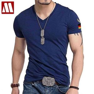 Homem militar camiseta caber de manga curta t - shirts moda casual de algodão de algodão masculino v-garganta magro para homens mais tamanho para 5xl 210716