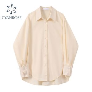 Summer Button Up Cotton Long-Sleeve Women's Shirt Casual Solid Color Blouse Fashion Asymmertrical Loose Office Lady Shirts 210515