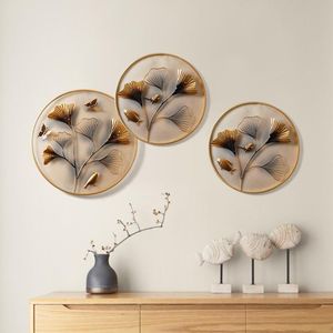 Wall Stickers Chinese Wrought Iron Restaurant Ginkgo Leaf Pendant Hanging Ornaments Crafts Decor Home Livingroom Sofa Background Murals