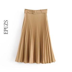 Winter high waist pleated skirts woemns long Casual office work belt black korean maxi plissee 210521