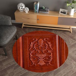 Carpets Red Wooden Door Round Carpet 3D Print Non-slip Area Rug For Living Room Bedroom Fashion Vintage Home Decoration
