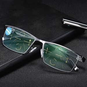 Sunglasses High Quality Progressive Multifocal MyopiaGlasses Men Titanium Anti Blue Light Glasses Women Casual Eyewear -1.0-2.0-3.0-4.0